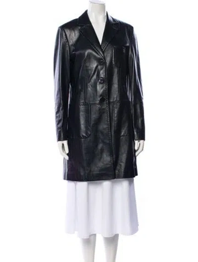 Pre-owned Louis Fèraud Lamb Leather Trench Coat In Blue