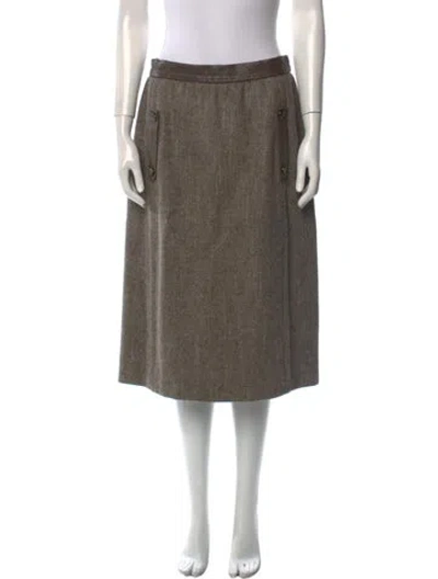 Pre-owned Louis Fèraud Leather Trim Embellishment Knee-length Skirt In Neutral