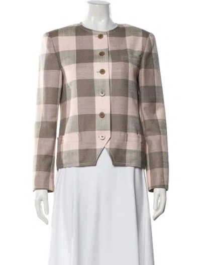 Pre-owned Louis Fèraud Linen Plaid Print Evening Jacket In Neutral