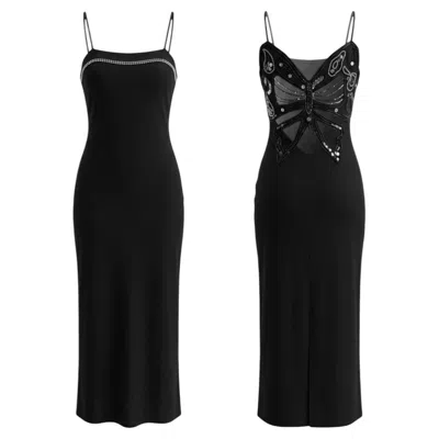 Pre-owned Louis Fèraud Louis F�raud Spring/summer 1986 Black Dress � Sequined Butterfly Back