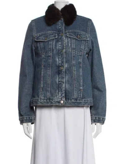 Pre-owned Louis Fèraud Mink Fur Lined Denim Jacket In Blue