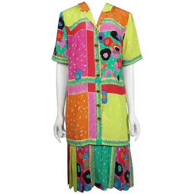 Pre-owned Louis Fèraud Louis Feraud Multi Silk Print Shift Dress In Sand
