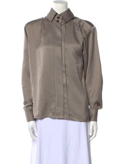 Pre-owned Louis Fèraud Plaid Print Long Sleeve Button-up Top In Neutral