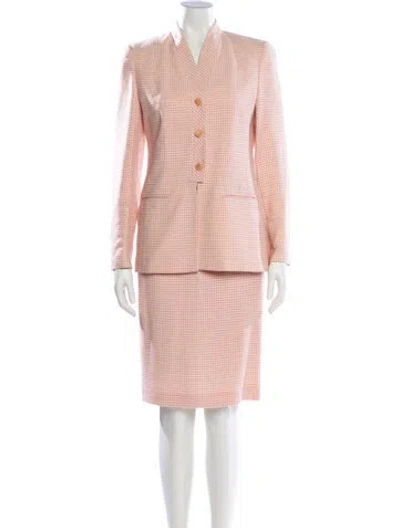 Pre-owned Louis Fèraud Plaid Print Skirt Set In Pink