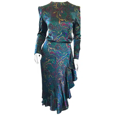 Pre-owned Louis Fèraud Louis Feraud Pretty Vintage Jewel Tone Size 4 Paisley Silk Long Sleeve Dress In Black