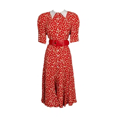 Pre-owned Louis Fèraud Louis Féraud Red Dress With Red Leather Belt, Size 38fr