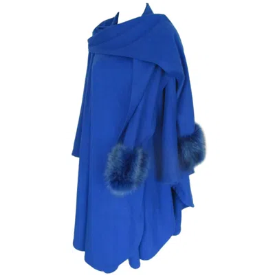 Pre-owned Louis Fèraud Louis Feraud Royal Blue Cashmere Fox Fur Cape