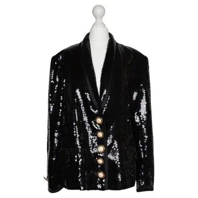 Pre-owned Louis Fèraud Louis Féraud Sequin Embroidered Vintage Blazer With Logo Buttons In Black