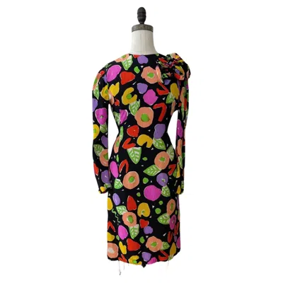 Pre-owned Louis Fèraud Louis Féraud Silk Colorful Print Dress, Circa 1988 In Black