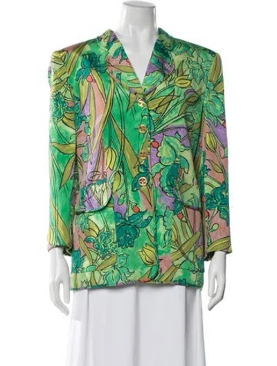 Pre-owned Louis Fèraud Silk Floral Print Blazer In Green