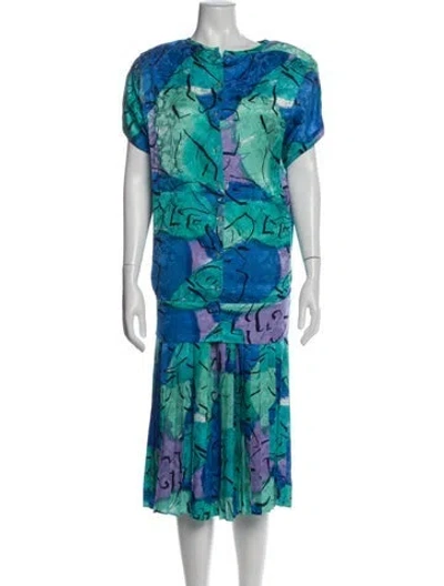Pre-owned Louis Fèraud Silk Floral Print Skirt Set In Multi