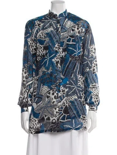 Pre-owned Louis Fèraud Silk Patterned Top In White