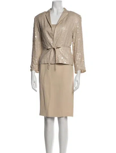 Pre-owned Louis Fèraud Silk Sequin Embellishments Skirt Suit In Neutrals