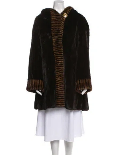 Pre-owned Louis Fèraud Striped Fur Coat In Black