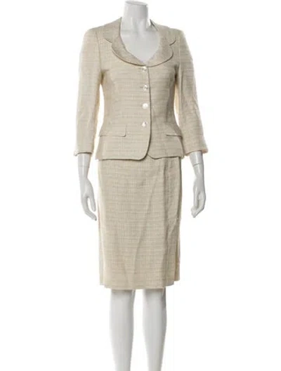 Pre-owned Louis Fèraud Tweed Pattern Skirt Set In Neutral