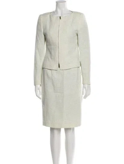 Pre-owned Louis Fèraud Tweed Pattern Skirt Suit In Green