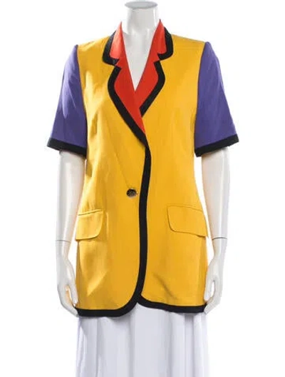Pre-owned Louis Fèraud Vintage Colorblock Pattern Blazer In Yellow