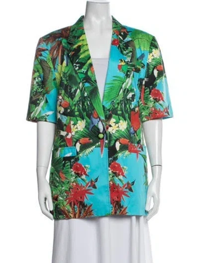 Pre-owned Louis Fèraud Vintage Floral Print Blazer In Green