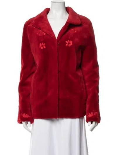 Pre-owned Louis Fèraud Vintage Floral Print Faux Fur Jacket In Red