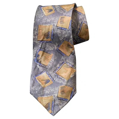 Pre-owned Louis Fèraud Vintage Louis Feraud 100% Silk Tie Decorated With Small Frames In Gray