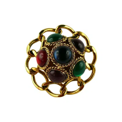 Pre-owned Louis Fèraud Louis Feraud Vintage Massive Multicolored Glass Cabochons Domed Brooch In Black