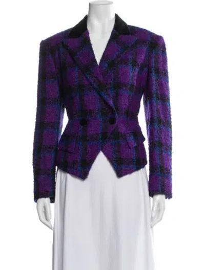 Pre-owned Louis Fèraud Vintage Plaid Print Blazer In Purple