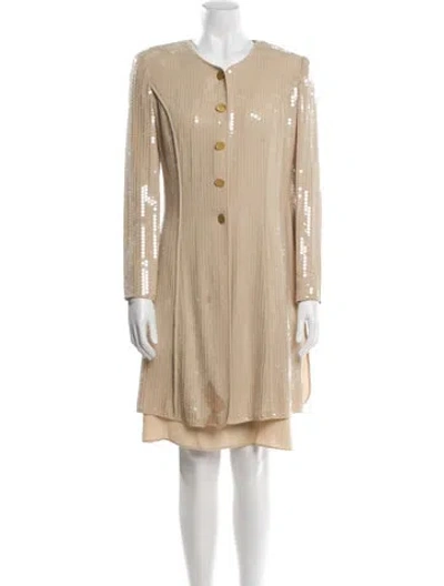 Pre-owned Louis Fèraud Vintage Sequin Embellishments Skirt Set In Neutral