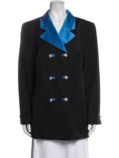 Pre-owned Louis Fèraud Vintage Virgin Wool Coat In Black/blue