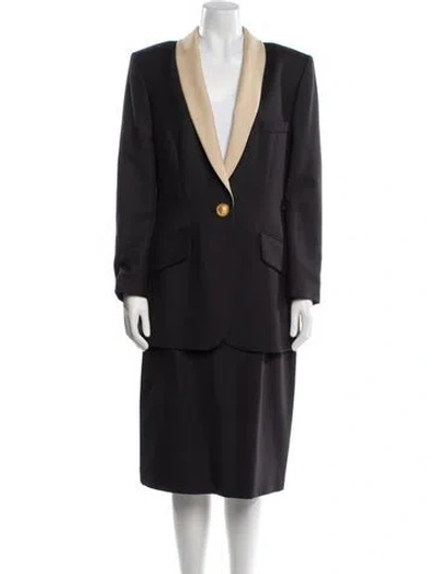 Pre-owned Louis Fèraud Virgin Wool Colorblock Pattern Skirt Set In Black