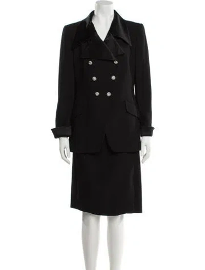 Pre-owned Louis Fèraud Virgin Wool Crystal Embellishments Skirt Suit In Black