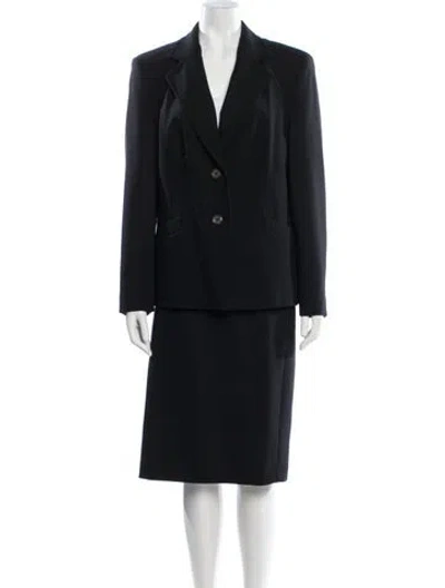 Pre-owned Louis Fèraud Virgin Wool Embroidered Accent Skirt Suit In Black