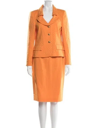 Pre-owned Louis Fèraud Virgin Wool Patterned Skirt Set In Orange