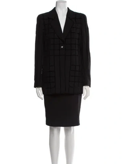 Pre-owned Louis Fèraud Virgin Wool Patterned Skirt Suit In Black