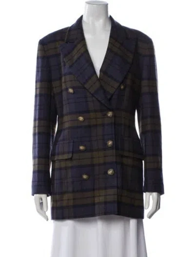 Pre-owned Louis Fèraud Virgin Wool Plaid Print Blazer In Blue