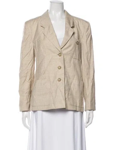 Pre-owned Louis Fèraud Virgin Wool Plaid Print Blazer In Neutrals