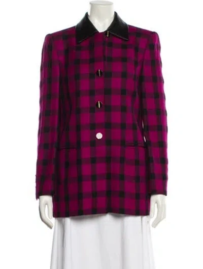 Pre-owned Louis Fèraud Virgin Wool Plaid Print Blazer In Pink