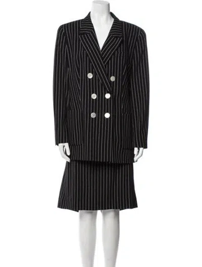 Pre-owned Louis Fèraud Virgin Wool Printed Skirt Suit In Black