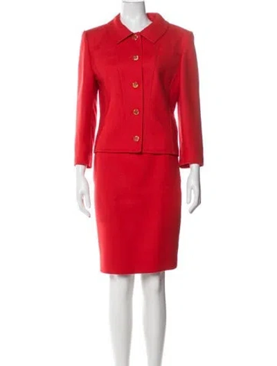 Pre-owned Louis Fèraud Virgin Wool Skirt Set In Red