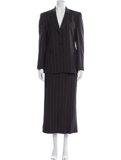Pre-owned Louis Fèraud Virgin Wool Striped Skirt Set In Brown
