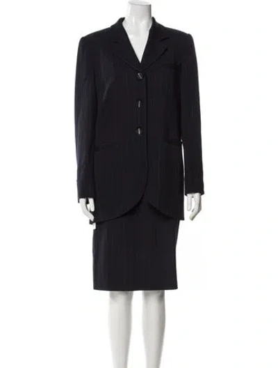 Pre-owned Louis Fèraud Virgin Wool Striped Skirt Suit In Blue