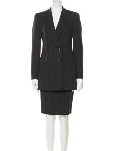 Pre-owned Louis Fèraud Virgin Wool Striped Skirt Suit In Gray