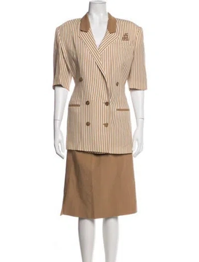 Pre-owned Louis Fèraud Virgin Wool Striped Skirt Suit In Neutrals