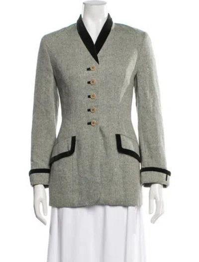 Pre-owned Louis Fèraud Virgin Wool Tweed Pattern Blazer In Green