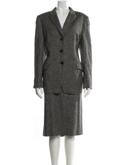 Pre-owned Louis Fèraud Virgin Wool Tweed Pattern Skirt Suit In Gray