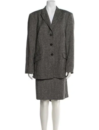 Pre-owned Louis Fèraud Virgin Wool Tweed Pattern Skirt Suit In Gray