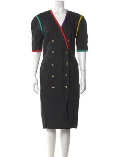 Pre-owned Louis Fèraud V-neck Midi Length Dress In Black