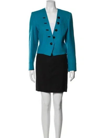 Pre-owned Louis Fèraud Wool Colorblock Pattern Skirt Set In Multi