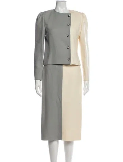 Pre-owned Louis Fèraud Wool Colorblock Pattern Skirt Suit In Neutral