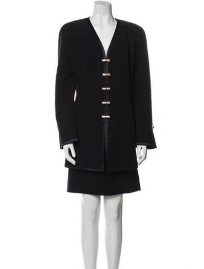 Pre-owned Louis Fèraud Wool Crystal Embellishments Skirt Set In Black