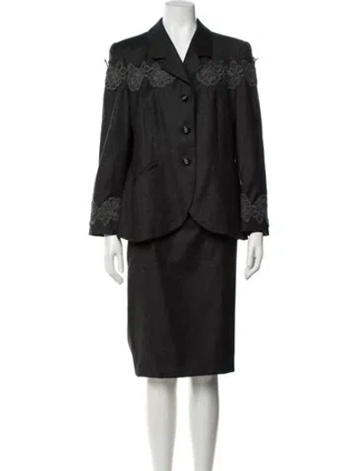 Pre-owned Louis Fèraud Wool Embroidered Accent Skirt Set In Black
